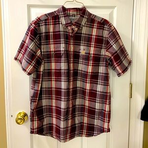 Carhartt Essential Plaid Open Collar Short Sleeve Button Front Shirt Mens Sz L